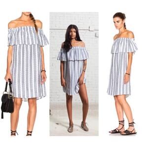 Sea New York | Linen Off the Shoulder Dress | Blue White stripe | Sz 4